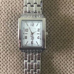 Polo watch with silver link band